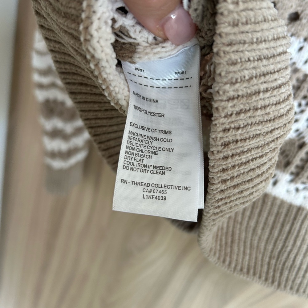 New LAUNDRY by Shelli Segal Crochet Cropped Cardigan Sweater Cream Beige X-Large - Picture 8 of 9